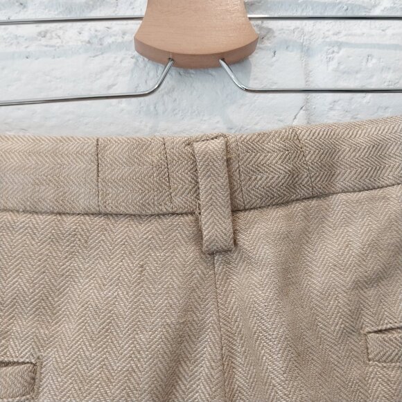 346 Brooks Brothers 100% Linen Pants Men 32x30 Dark Beige Tan Herringbone Cuffed - Picture 7 of 13